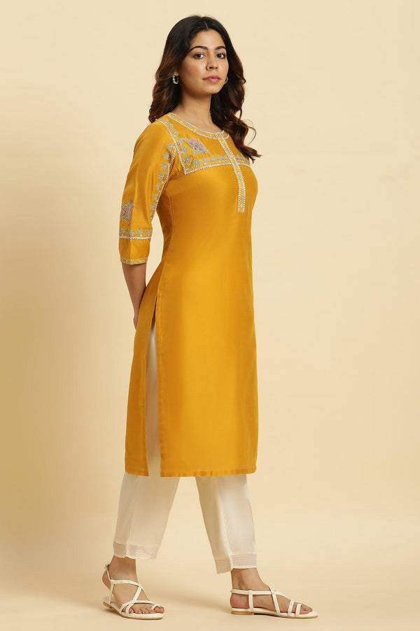 Yellow Embroidered Festive Straight Kurta