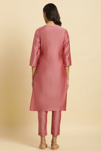 Pink Embroidered Thread Work Straight Kurta