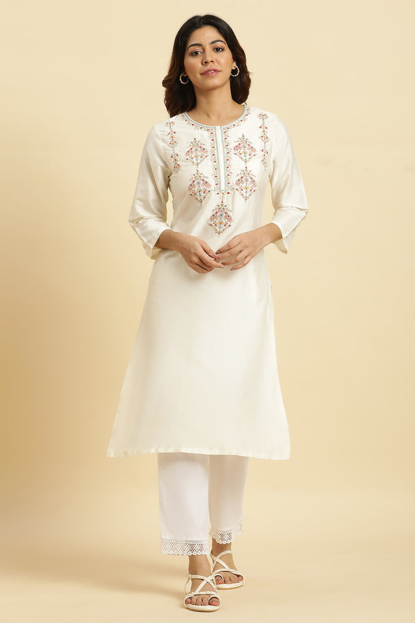 White Dori Embroidered Festive Kurta