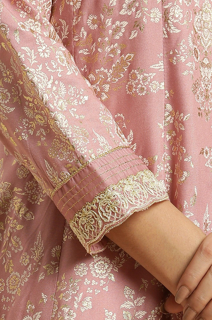 Pink Floral Foil Printed Flared Kurta