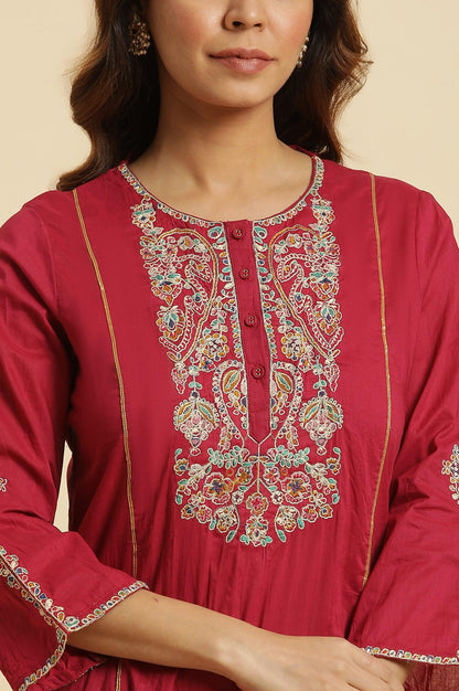 Maroon Embroidered Festive Kurta - wforwoman