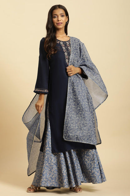 Blue Chunky Thread Embroidered Festive Kurta - wforwoman