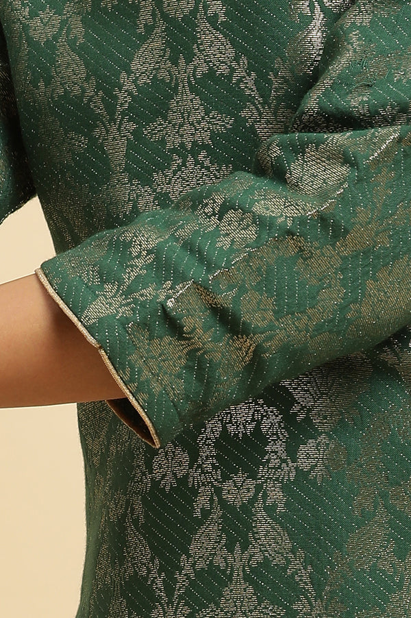 Green Floral Jacquard Metallic Embroidery Straight Rayon Kurta