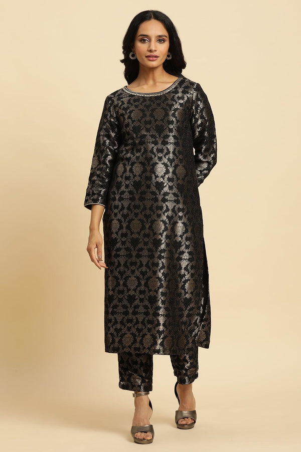 Black Rayon Jacquard Festive Kurta