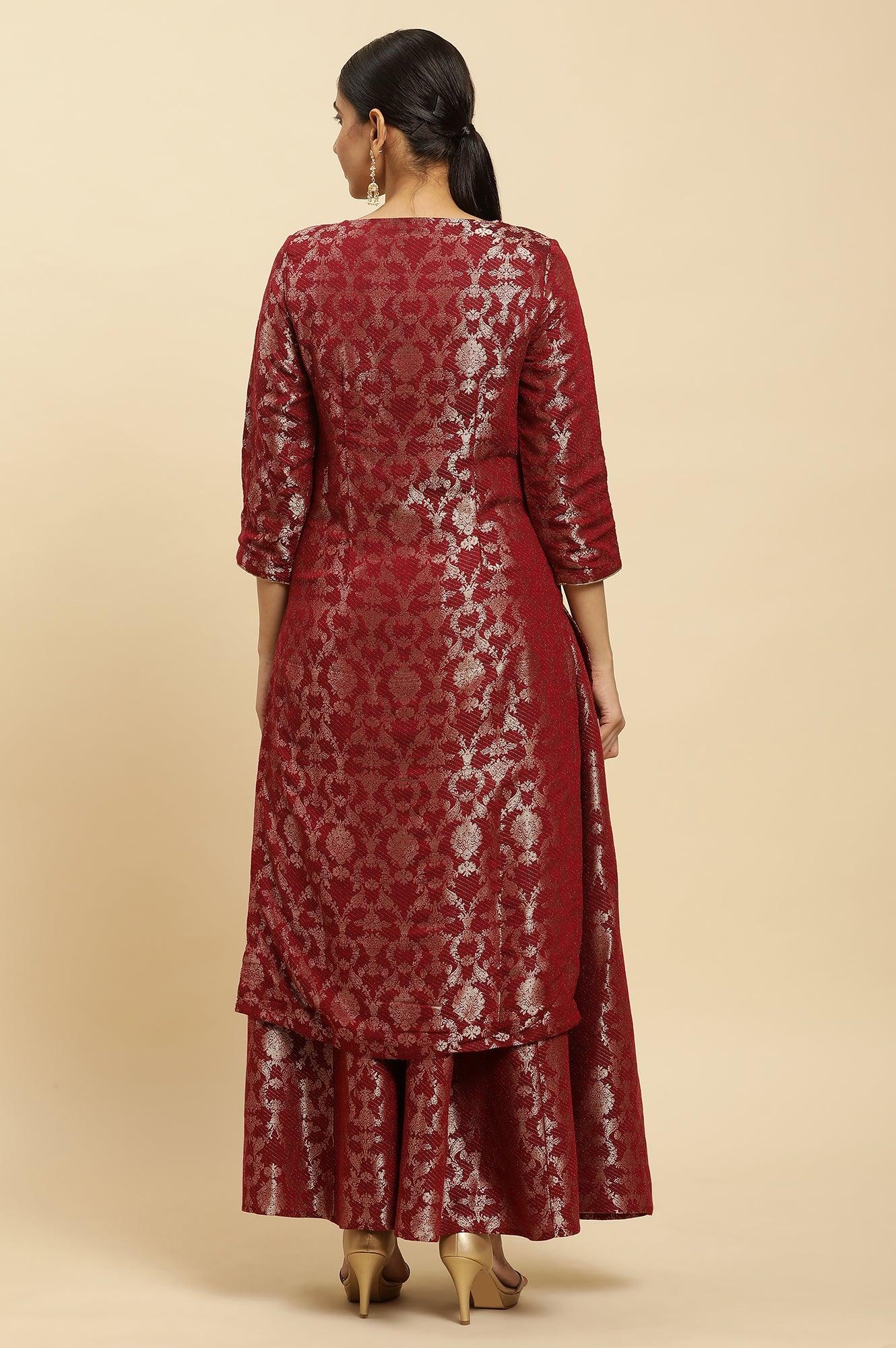 Maroon Rayon Jacquard Festive Kurta - wforwoman