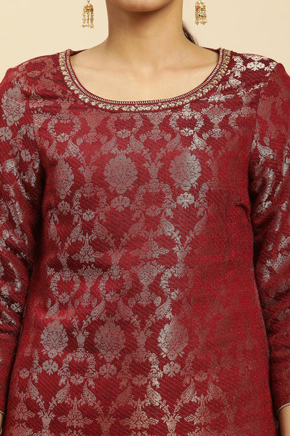Maroon Rayon Jacquard Festive Kurta - wforwoman