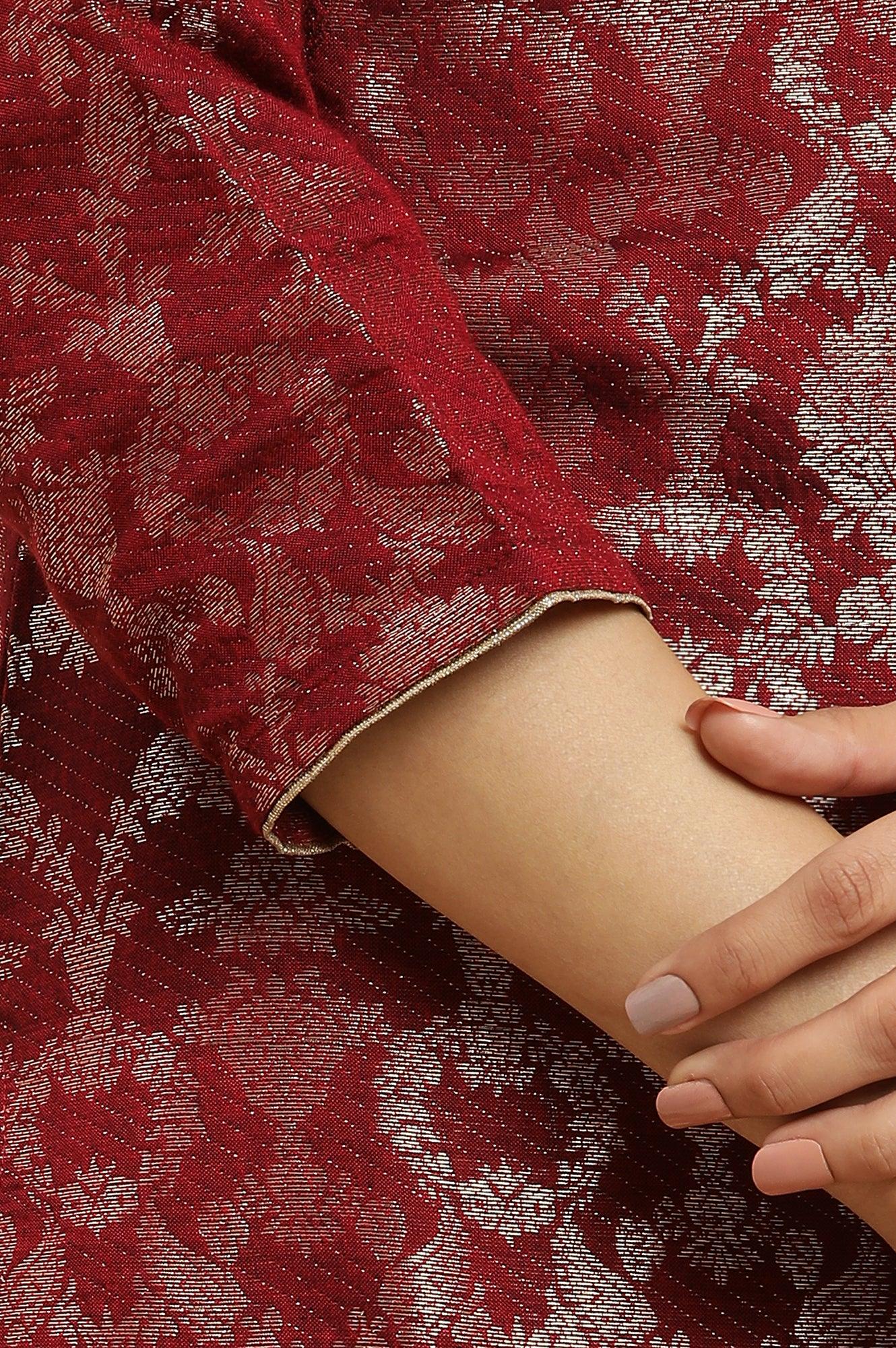 Maroon Rayon Jacquard Festive Kurta - wforwoman
