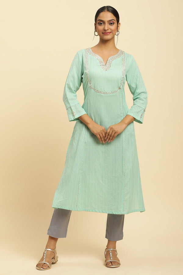 Mint Blue Embroidered Heavy Festive Kurta