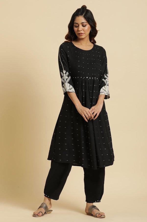 Black Flared Kurta With Bandani & Tie-Dye Detail