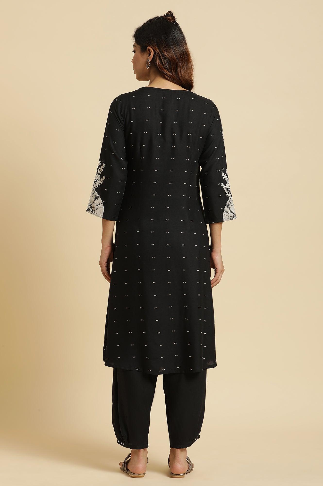 Black Flared Kurta With Bandani &amp; Tie-Dye Detail - wforwoman
