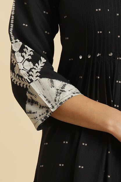 Black Flared Kurta With Bandani &amp; Tie-Dye Detail - wforwoman