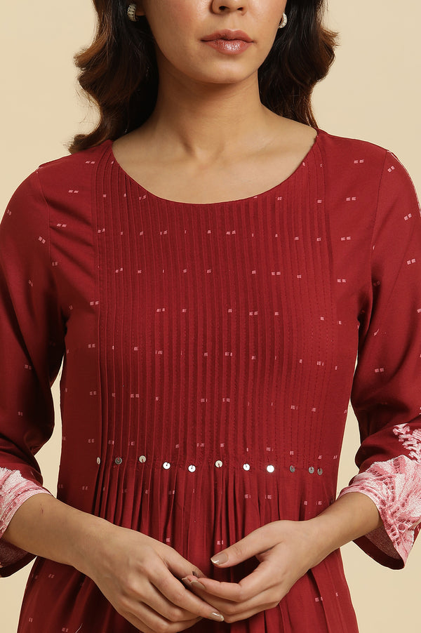 Maroon Flared Kurta with Bandhani Tie Dye Detail