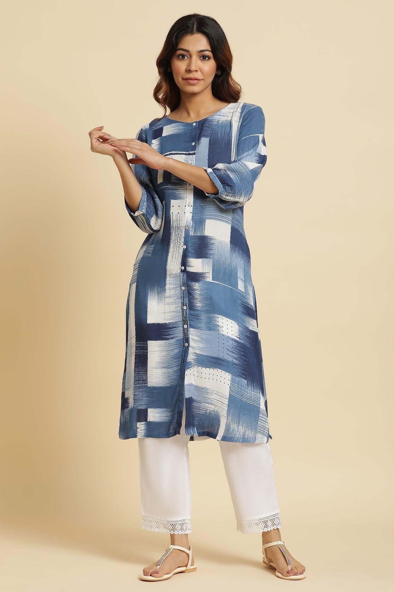 Indigo Abstract Print Kurta - wforwoman