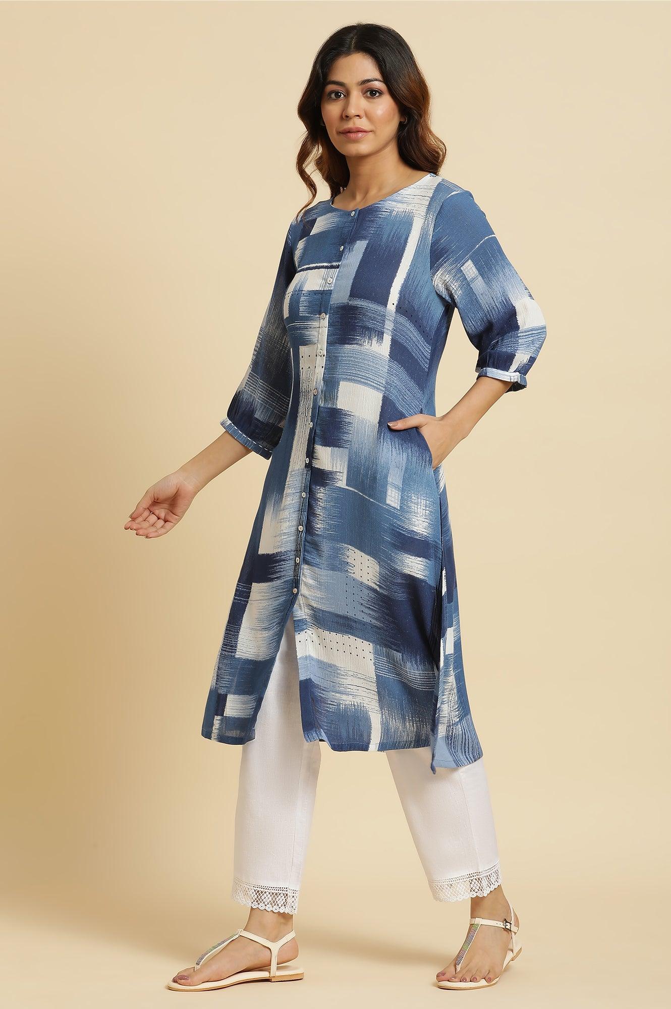 Indigo Abstract Print Kurta - wforwoman