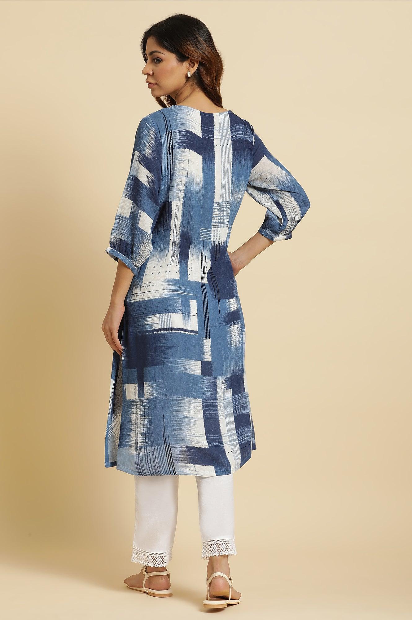 Indigo Abstract Print Kurta - wforwoman