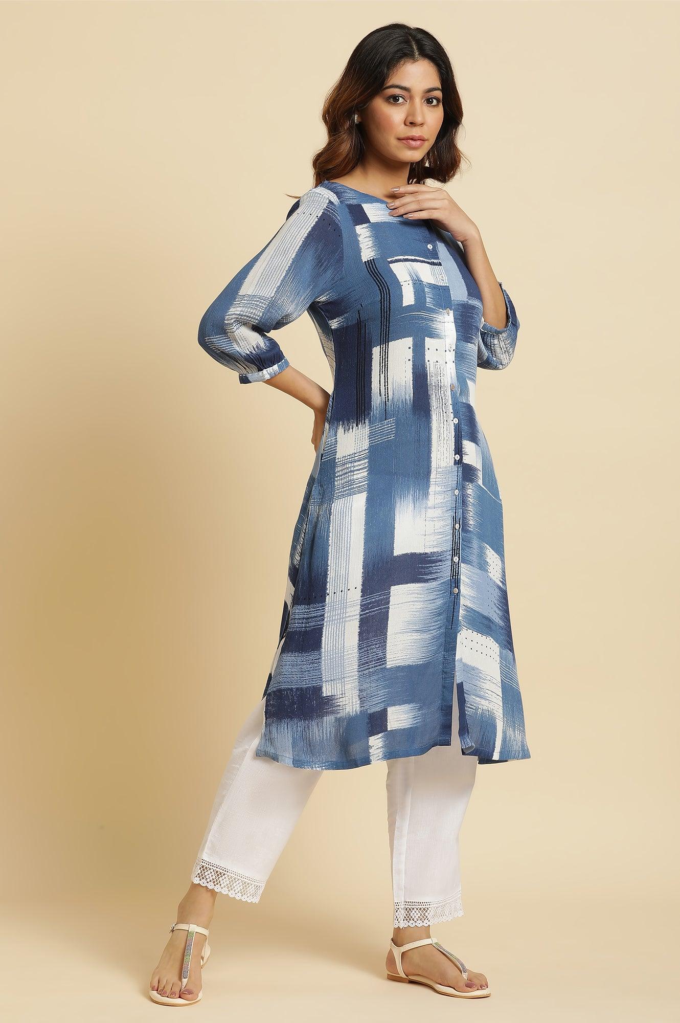 Indigo Abstract Print Kurta - wforwoman