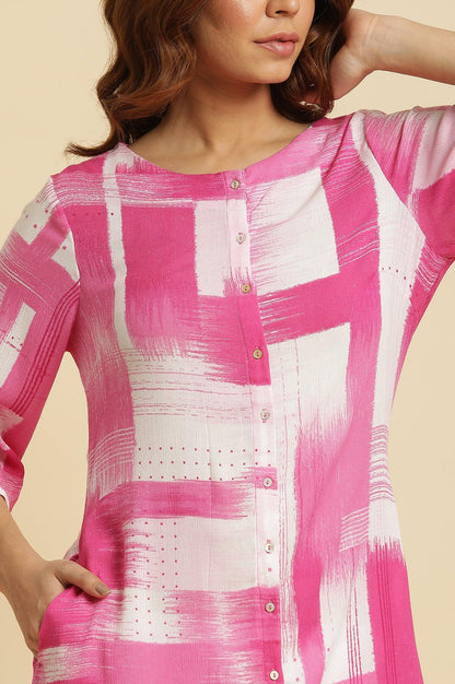 Pink &amp; White Abstract Print Kurta - wforwoman