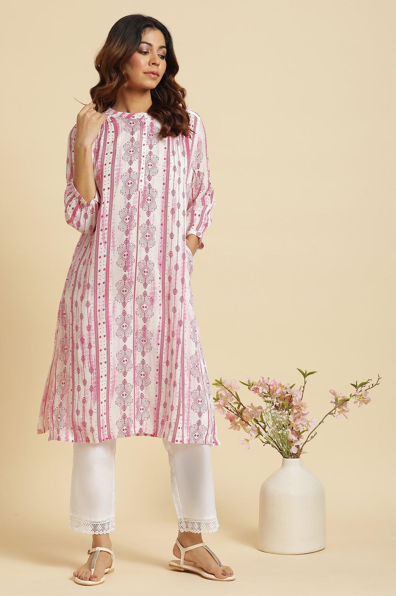 Pink Abstract Print Kurta - wforwoman