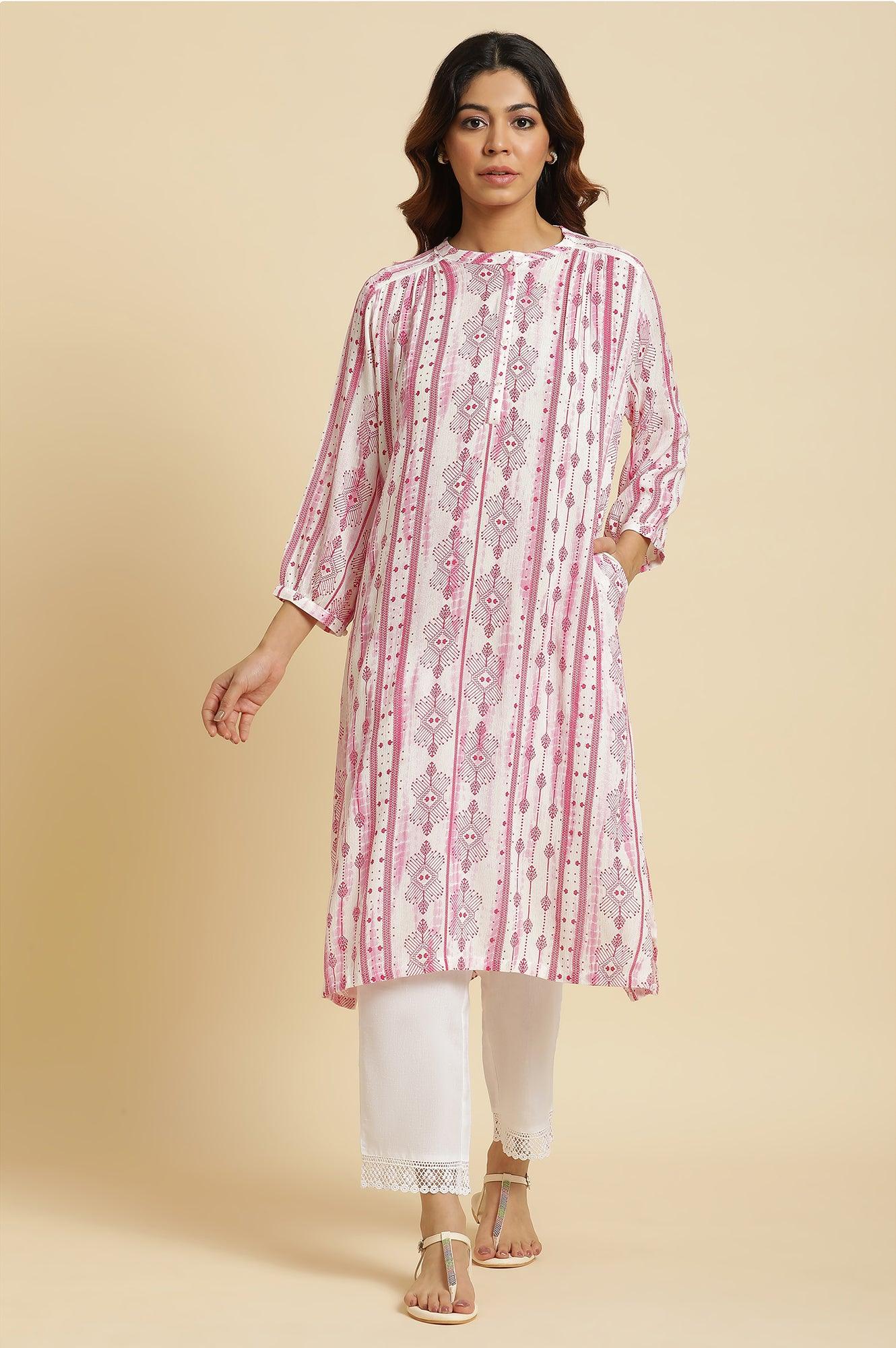 Pink Abstract Print Kurta - wforwoman