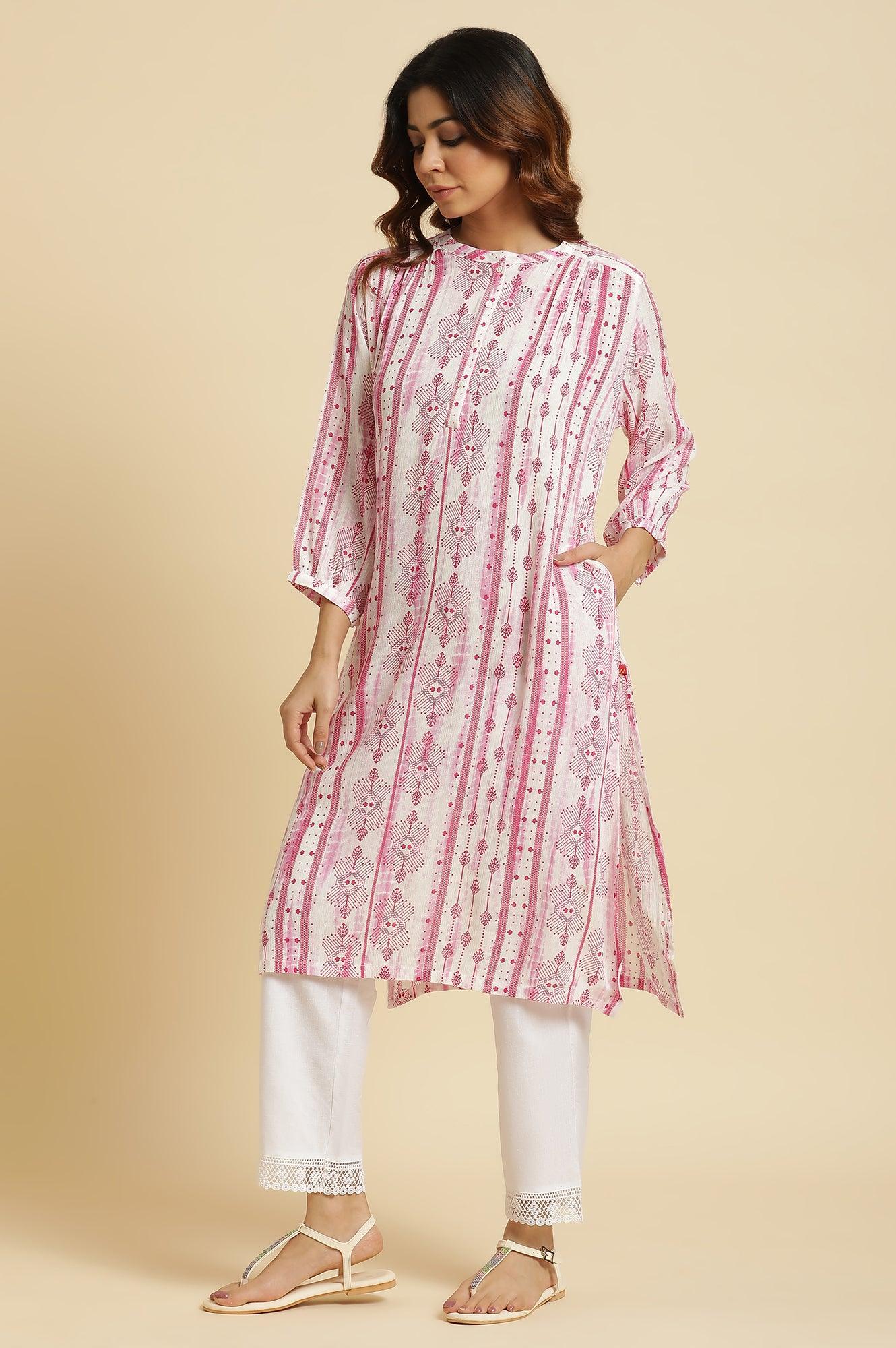 Pink Abstract Print Kurta - wforwoman