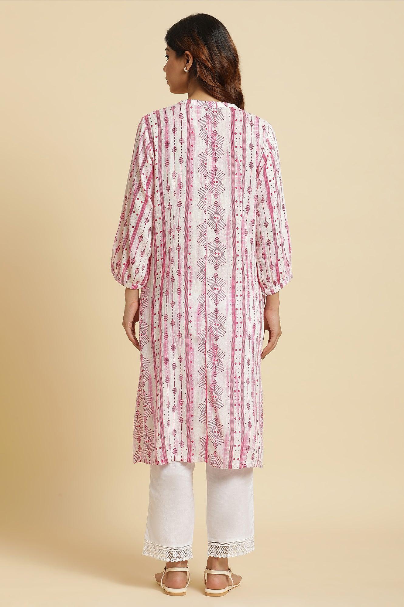 Pink Abstract Print Kurta - wforwoman