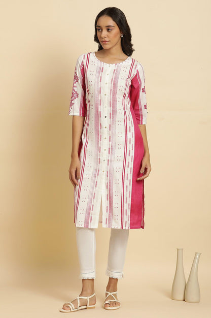 Pink &amp; White Kantha Printed Kurta - wforwoman