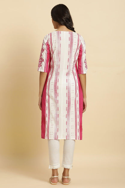 Pink &amp; White Kantha Printed Kurta - wforwoman