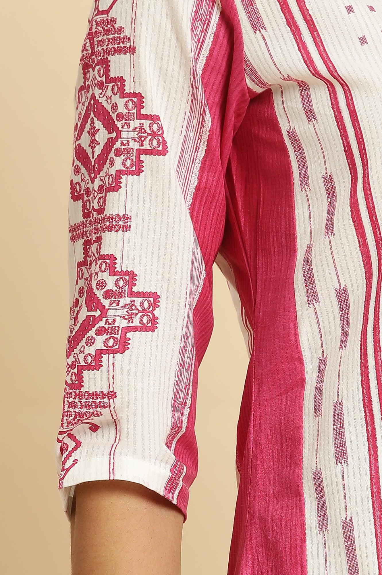 Pink &amp; White Kantha Printed Kurta - wforwoman