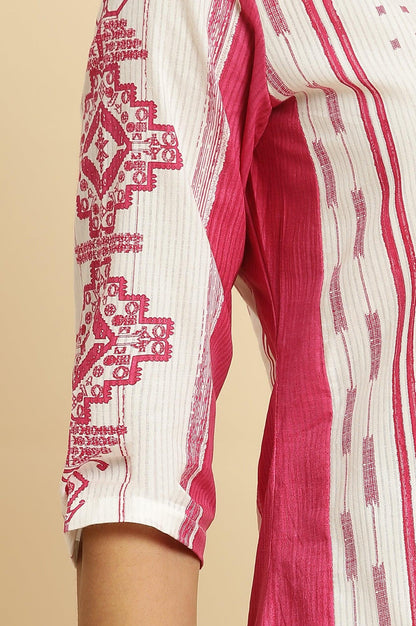 Pink &amp; White Kantha Printed Kurta - wforwoman