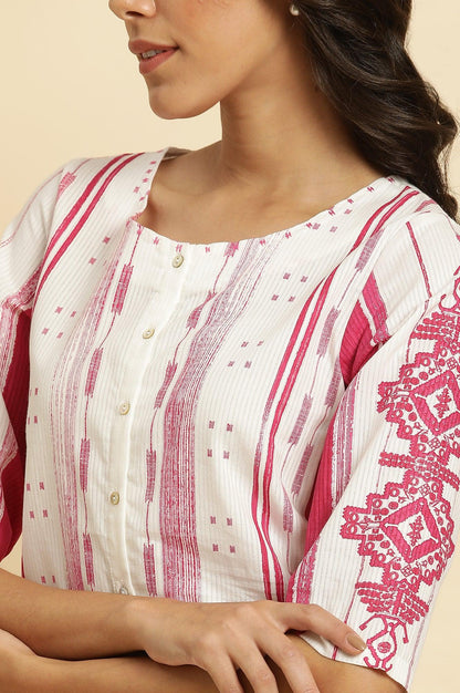 Pink &amp; White Kantha Printed Kurta - wforwoman