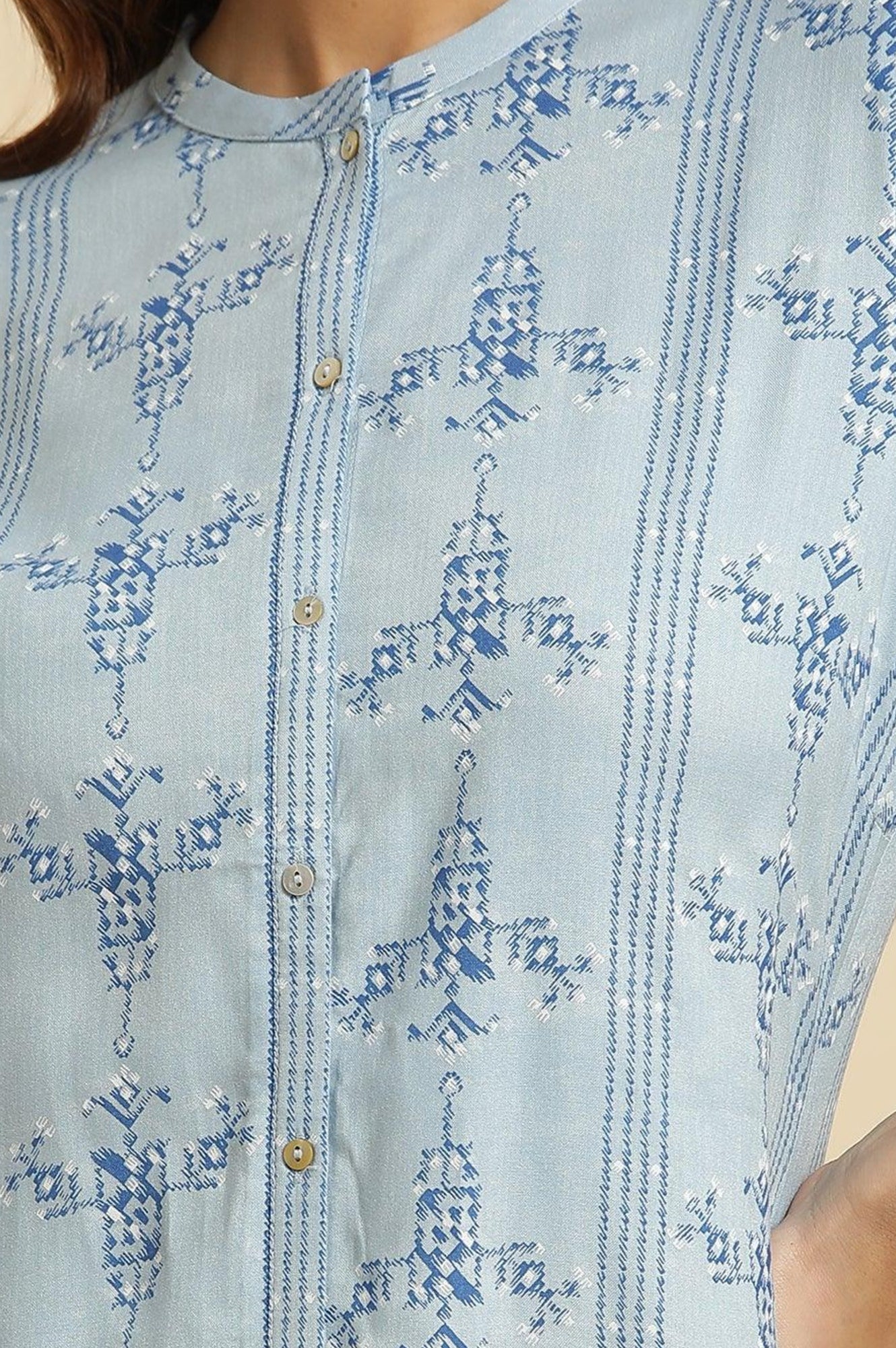 Blue Geometric Printed Shirt Kurta