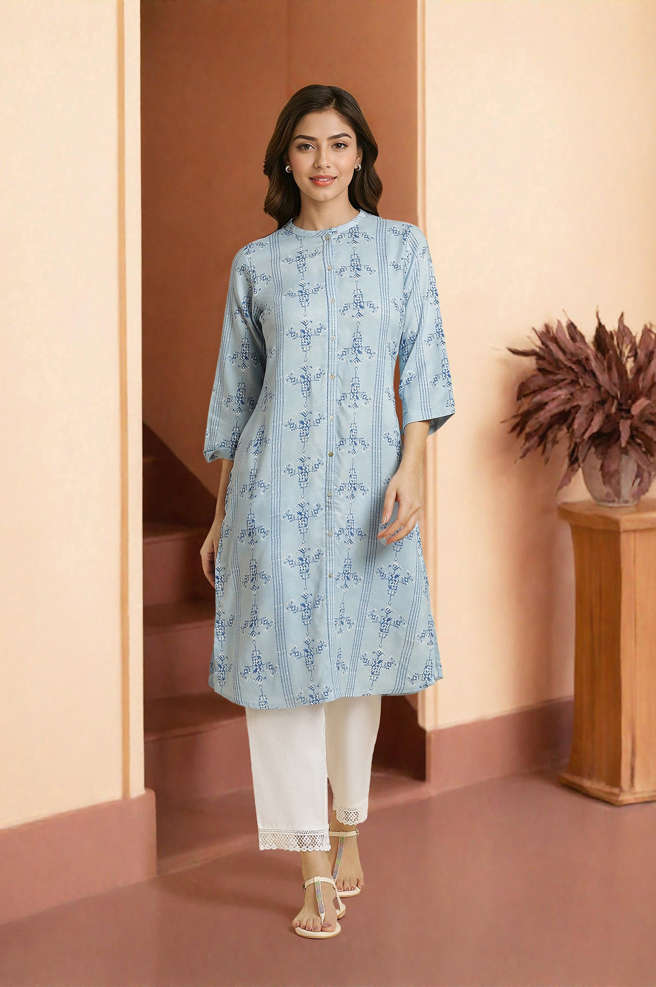 Blue Geometric Printed Shirt Kurta
