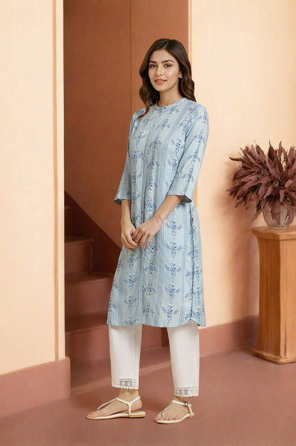 Blue Geometric Printed Shirt Kurta