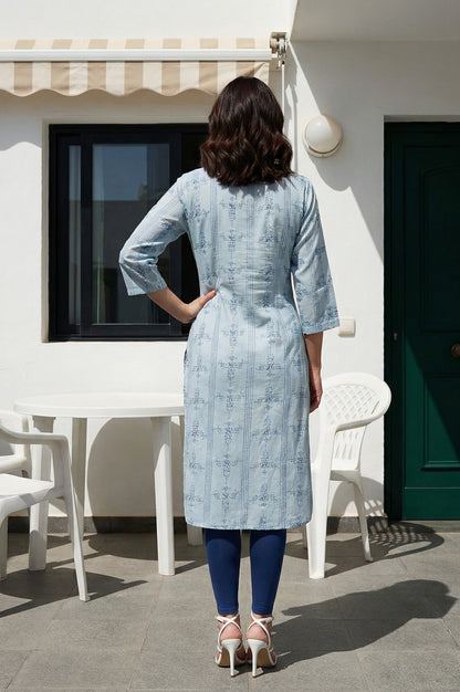 Blue Geometric Printed Shirt Kurta