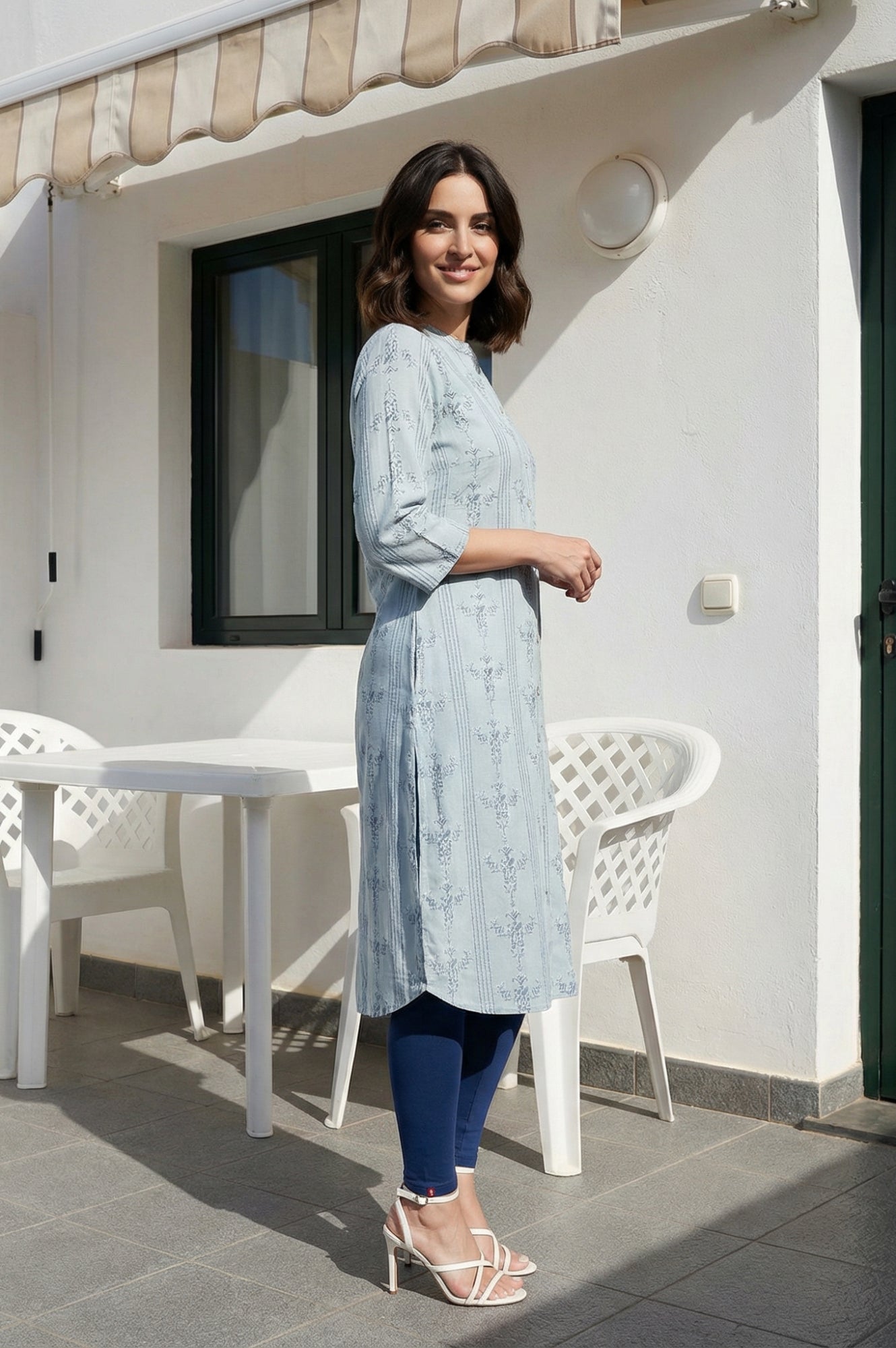 Blue Geometric Printed Shirt Kurta