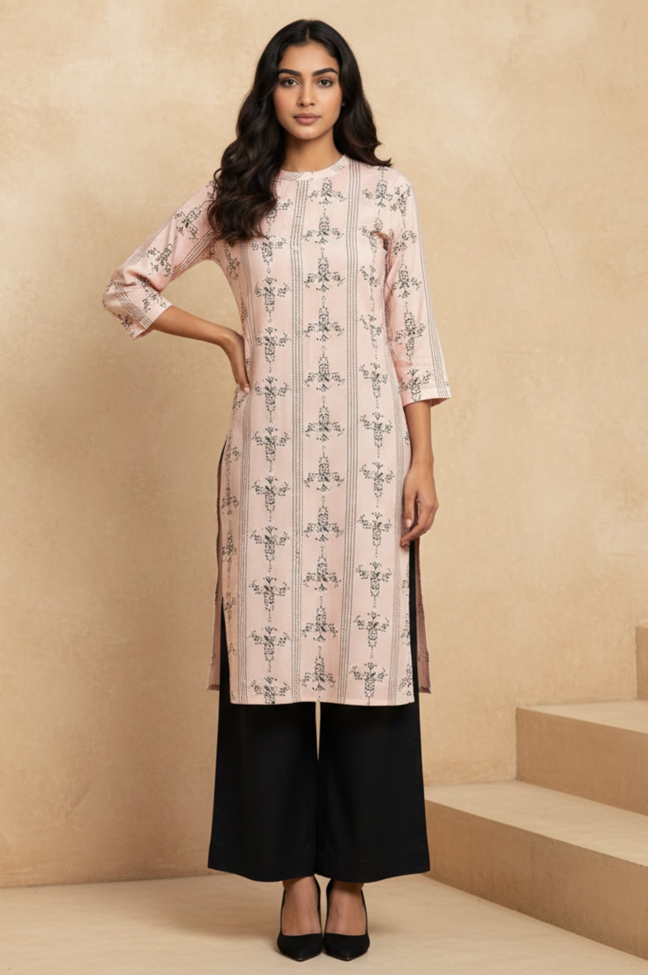 Pink Geometric Printed Rayon Shirt Kurta