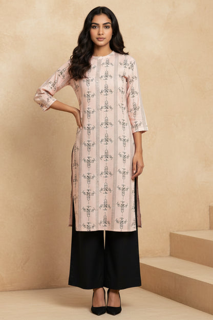 Pink Geometric Printed Rayon Shirt Kurta