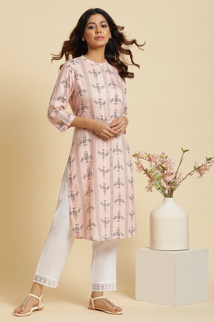 Pink Geometric Straight Rayon Kurta