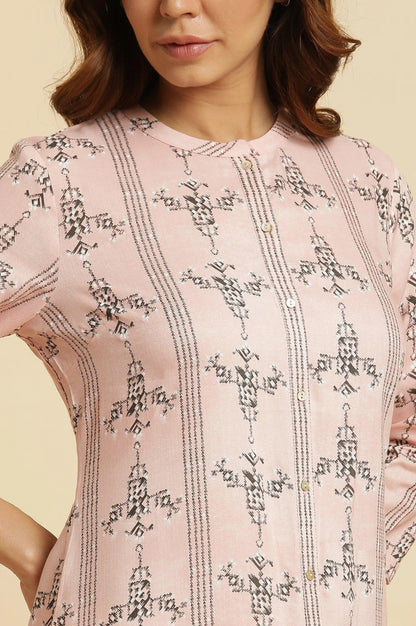 Pink Geometric Printed Rayon Shirt Kurta