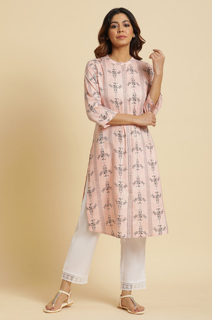 Pink Geometric Straight Rayon Kurta