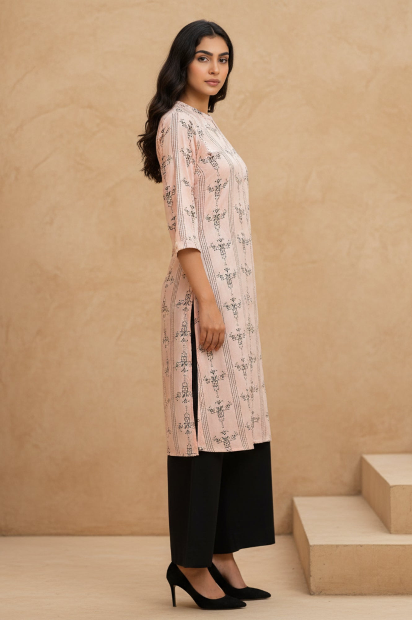 Pink Geometric Printed Rayon Shirt Kurta