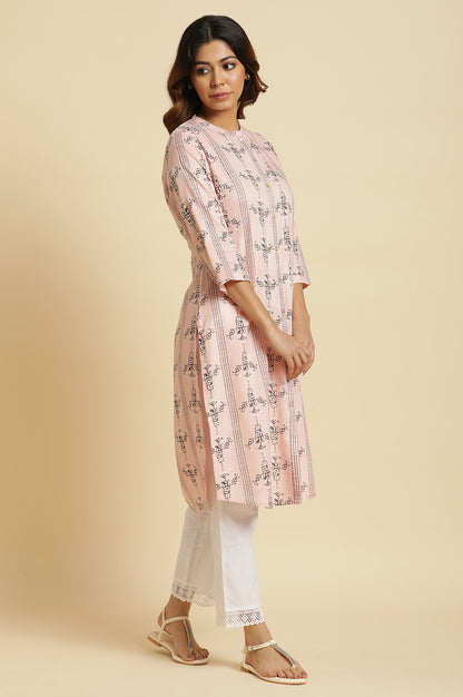 Pink Geometric Straight Rayon Kurta