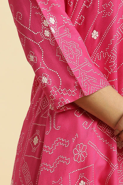 Pink Geometric Printed A-Line Kurta - wforwoman