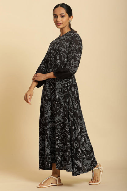 Black Bandhani Printed Flared Dress - wforwoman