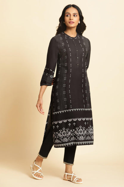 Black Geometric Printed Kurta - wforwoman