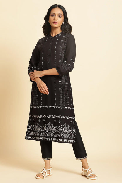 Black Geometric Printed Kurta - wforwoman