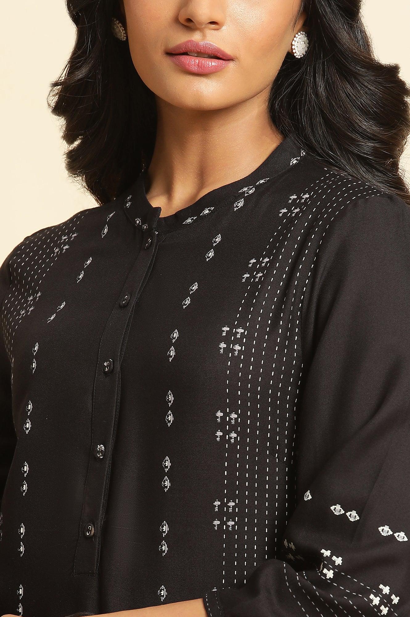 Black Geometric Printed Kurta - wforwoman