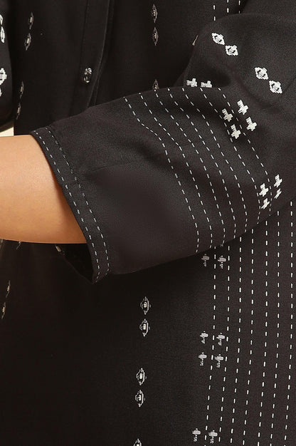 Black Geometric Printed Kurta - wforwoman
