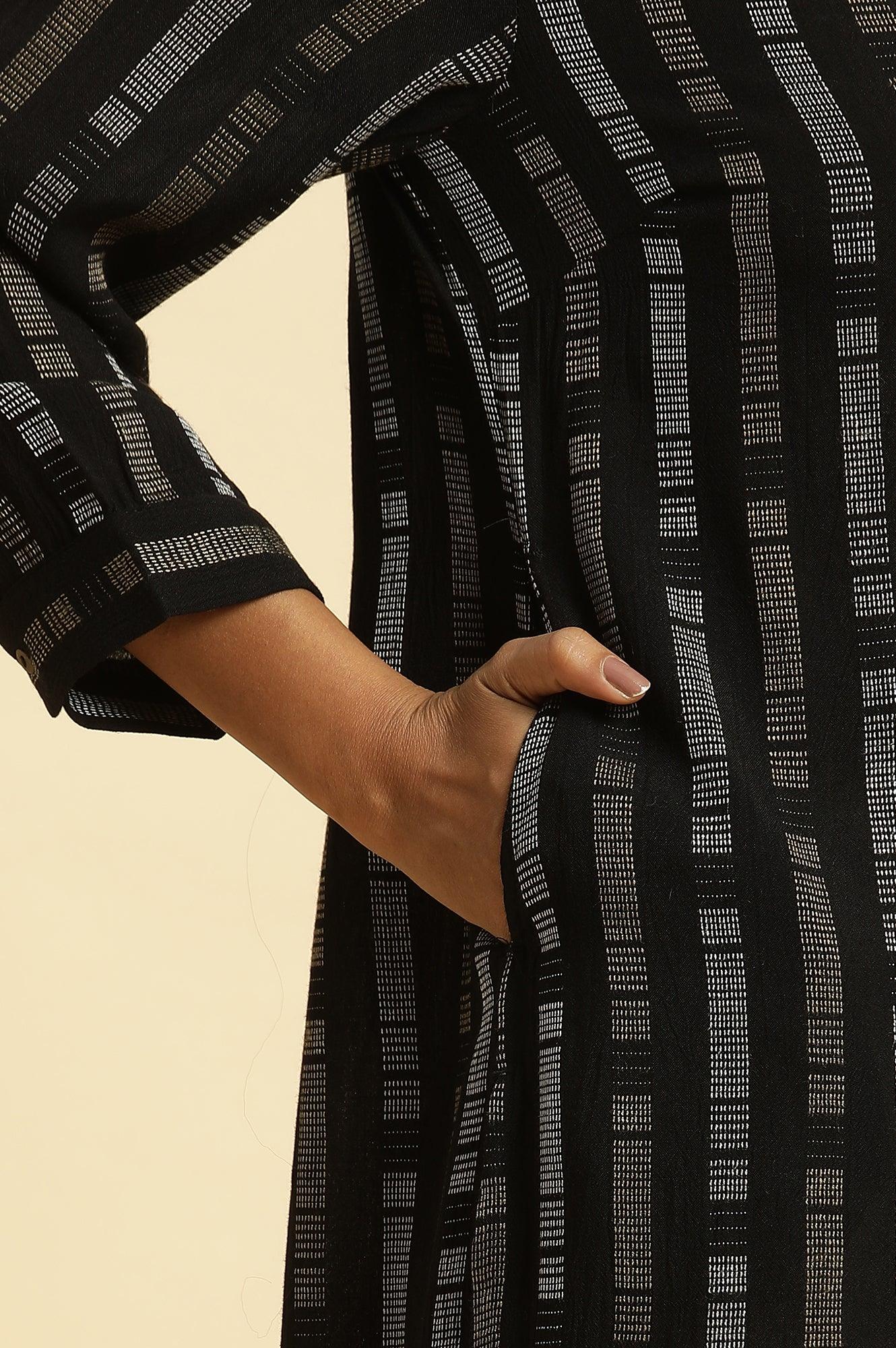 Black Printed Mandarin Collar Casual Kurta - wforwoman