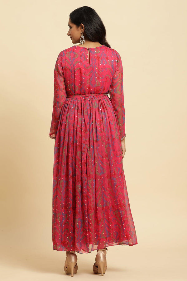 Pink Ikkat Printed Embellished Dress